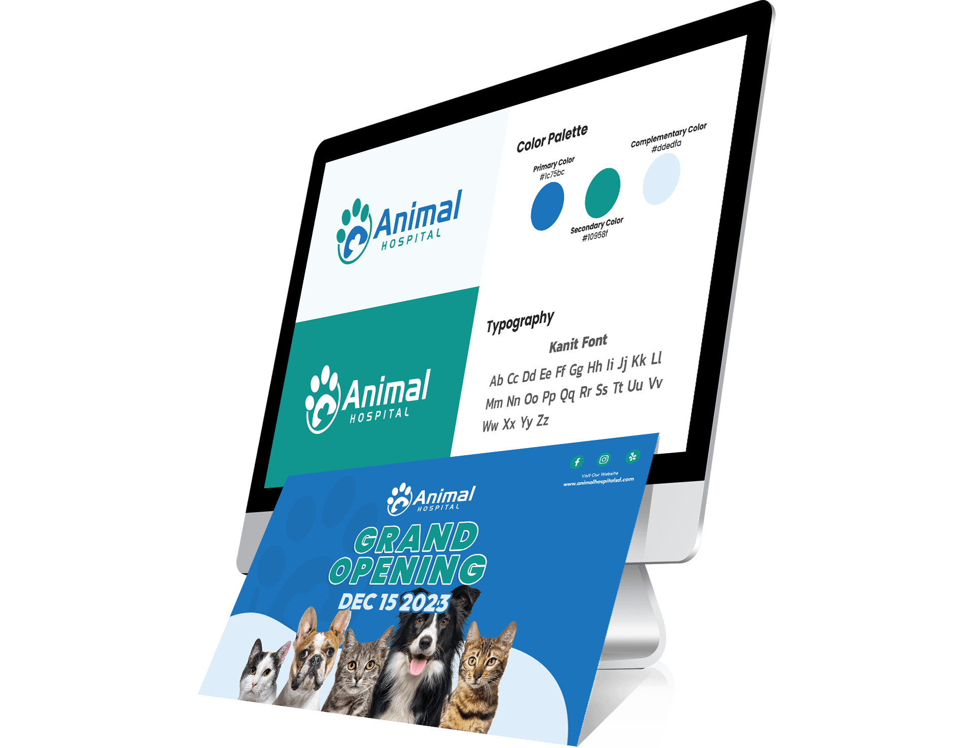 imac showing animal hospital logo next to an animal hospital facebook post