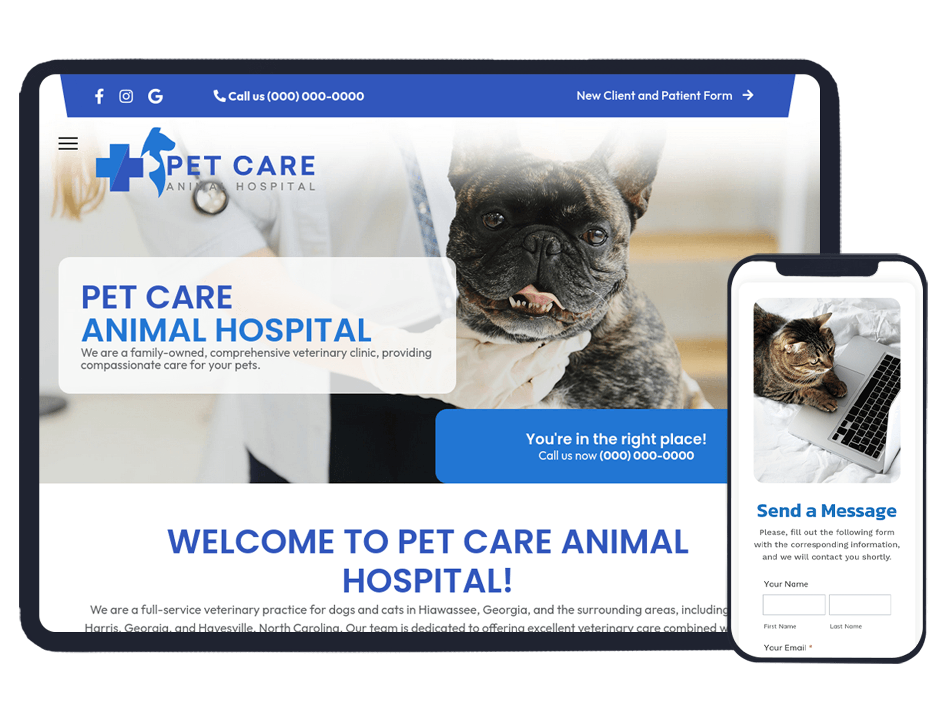pet care and animal hospital mobile and tablet screenshot